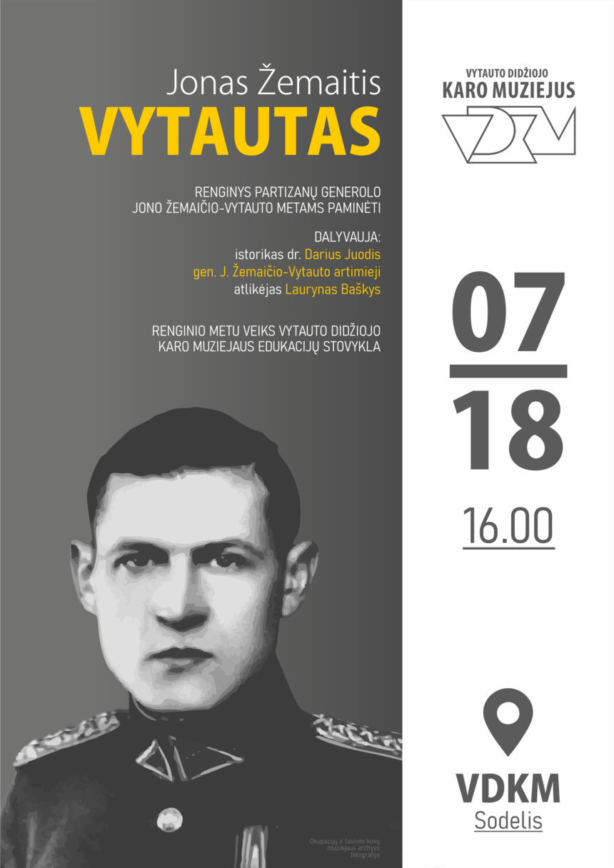 Kviečiame paminėti Lietuvos partizanų vado Jono Žemaičio-Vytauto metų